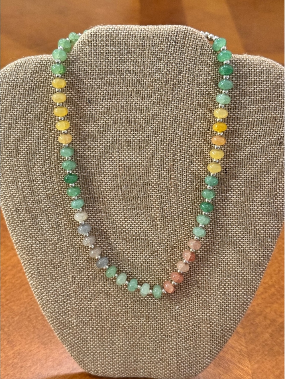Candy Necklace Muted Tones Multicolor Beaded Necklace Silver tone Clasp 18" 665